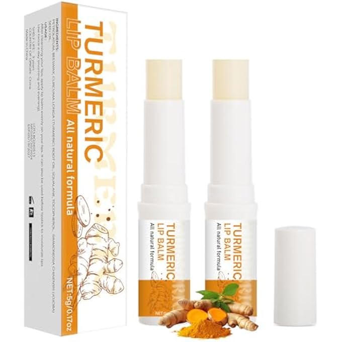 ARCHIDATE 2PCS TURMERIC LIP BALM FOR DARK LIPS, NATURAL TURMERIC MOISTURIZING LIP BALM FOR SMOKERS, LONG-LASTING MOISTURIZE NOURISHES SOFTENS DRY CHAPPED DULL LIPS, REDUCE LIPS LINES - Image 1